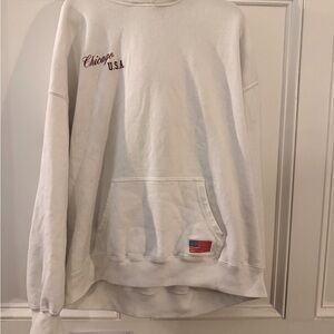 Hollister White Crewneck Sweatshirt with Red Chicago Script and Flag Patch